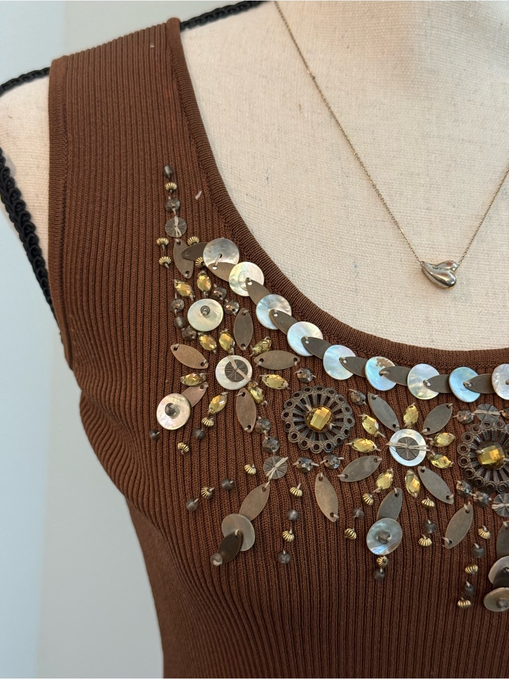 Ruby Rd. Brown Embellished Ribbed Tank - Picture 4 of 10